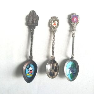 3 Walt Disney Collectible Vintage Metal Spoons,Mickey Mouse is Silverplated